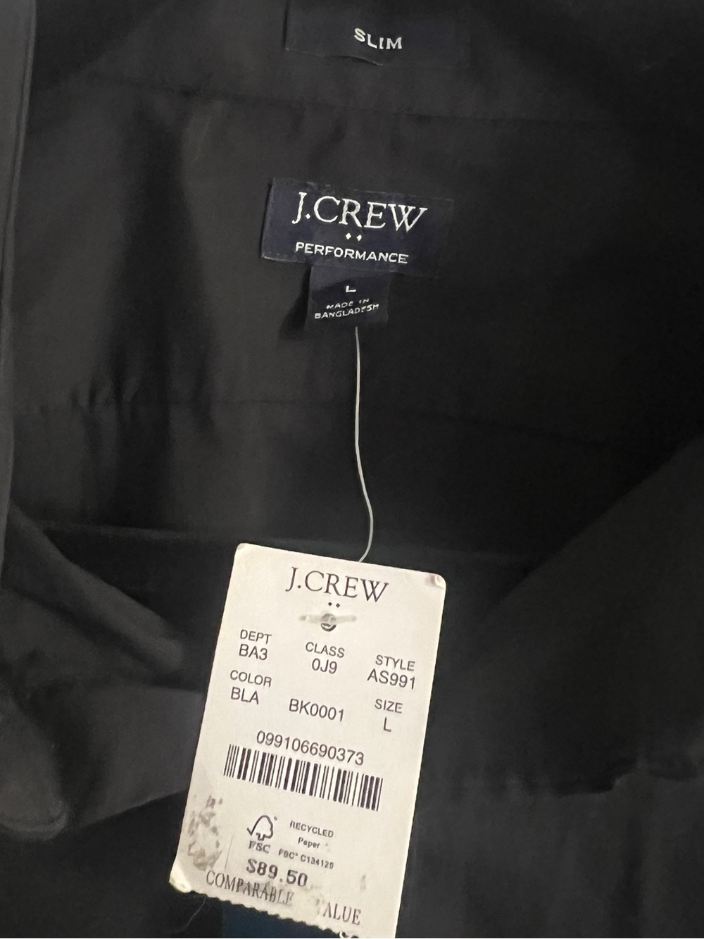 J. Crew Men's Slim Black Long-Sleeve Button-Down Shirt L New - Picture 3 of 7
